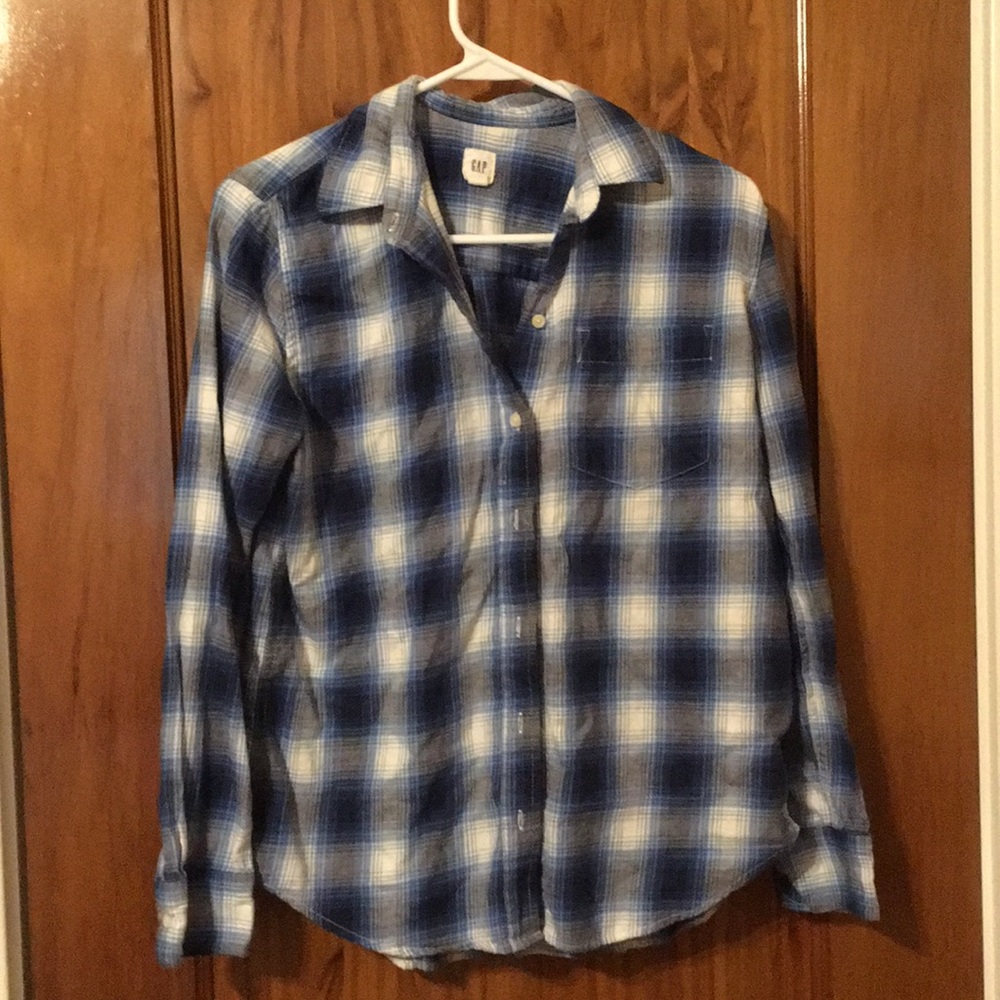 Blue plaid boyfriend style button down shirt